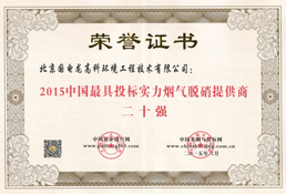 2015烟气脱硝20强证书
